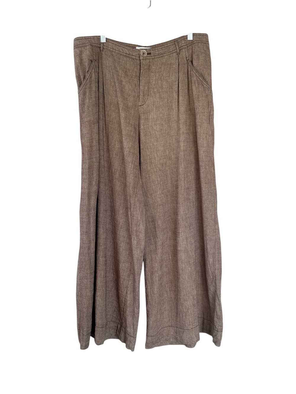 Anthropologie Brown Linen Blend Wide Leg Trouser Pants Size 16